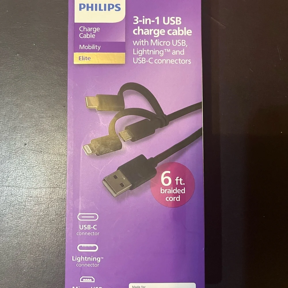 Philips 3-in-1 USB Charge cable with micro USB, lightning and USB-C connectors